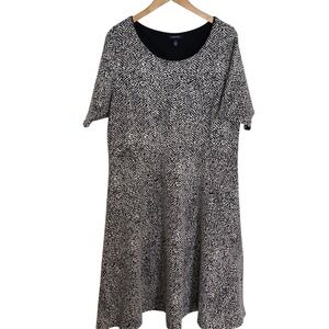 Lands' End Women's Black/White Print‎ Short Sleeve Casual Knit Stretch Dress 1X